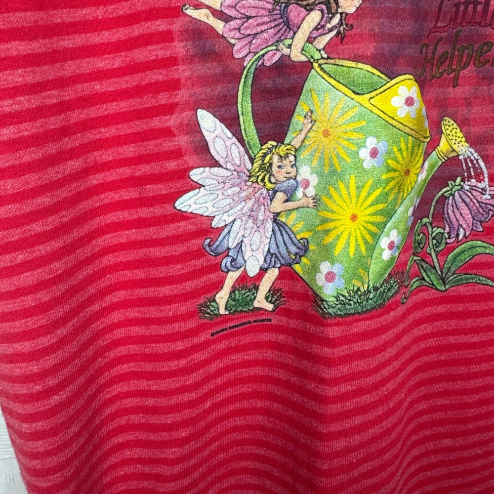 Vintage Natures Little Helpers Fairy Graphic Striped T-Shirt Red Pink Medium - Picture 4 of 5